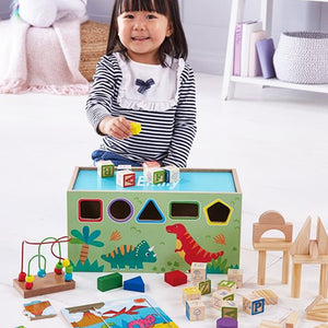8-in-1 Educational Wooden Dinosaur Toy cum Multi Activity Toy with a Shape Sorter, building blocks, Alphabet Blocks and more