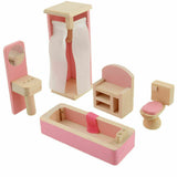 5-teiliges Montessori-Puppenhausmöbel für das Badezimmer aus Ökoholz