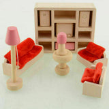 7 piece montessori dollhouse furniture for the lounge in eco wood