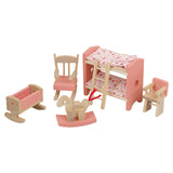 6-delt montessori dukkehusmøbler til et børneværelse i øko-træ