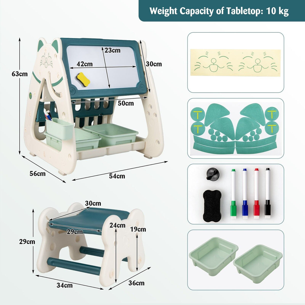 Height Adjustable Kids Easel Magnetic Dry Erase Board & Bookcase 1-5 ...