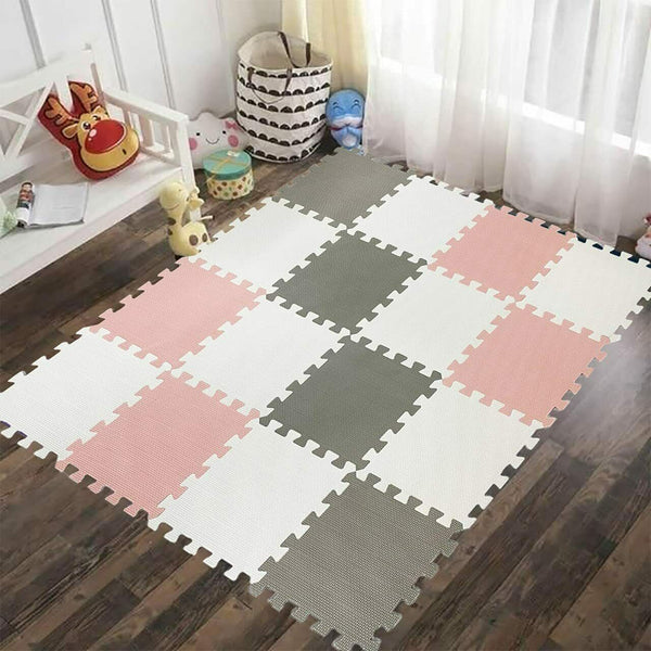 16 Montessori Foam Play Floor Mats for Playpens Grey Pink White