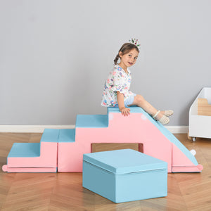 Equipo de juego suave para interiores para niñas | Juego de espuma Montessori | Rosa suave y azul | 1-3 años