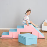 Tyttöjen sisätilojen pehmeät leikkivälineet | Montessori Foam Play Set | Pehmeä pinkki & sininen | 1-3 vuotta