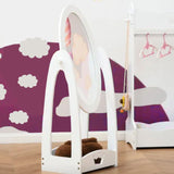 Miroir pour enfants | Miroir à habiller autoportant | Miroir inclinable avec rangement | Blanc | 1,04 cm de haut