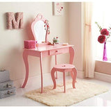 تأتي طاولة الزينة للفتيات هذه باللون الوردي الأميرة مع درج لقطع التجميل والبوب