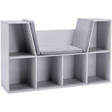 Librería para niños | Unidad de almacenamiento de juguetes | Asiento de lectura para niños | Gris con asiento acolchado grueso gris