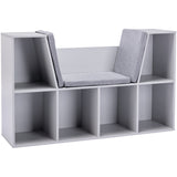 Childrens Bookcase | Toy Storage Unit | Kids Reading Seat | Grey with Grey Thick Padded Seat