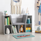 Bibliothèque pour enfants | Unité de rangement de jouets | Siège de lecture pour enfants | Gris avec siège rembourré gris