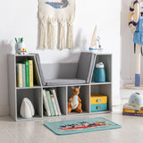 Childrens Bookcase | Toy Storage Unit | Kids Reading Seat | Grey with Grey Padded Seat
