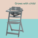 كرسي مرتفع خشبي وصينية خشبية بارتفاع قابل للتعديل من تيمبا | رمادي غامق | 6 م - 10 سنوات
