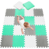 16 tapetes de jogo de espuma grossa Montessori interligados | Tapetes de quebra-cabeças para cercadinhos e salas de jogos de bebês | Cinza, rosa e branco