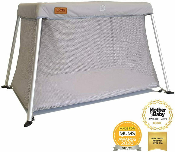 Multi-Award Winning Lightweight Folding AirPod Travel Cot Playpen with Foam Mattress & Carry Bag | Light Grey