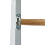 Wall mounted hardware to attach to the wall for safety on this grey montessori bookcase