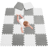 20 tapetes de espuma grossa Montessori interligados | Tapetes de quebra-cabeças para cercadinhos e salas de jogos de bebês | Branco cinzento