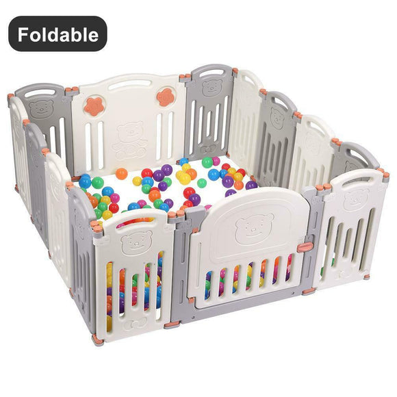 12 Panel Foldable & Modular Baby Playpen | Ball Pool | Grey and White