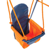 This blue and orange folding toddler swing is packed with safety features for tots from 6m to 3 years