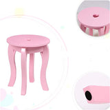 This childrens dressing table comes with a matching pink stool