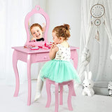 Туалетный столик и табуретка принцессы для девочек с зеркалом и ящиками | Детский туалетный столик | Розовый | 3-8 лет
