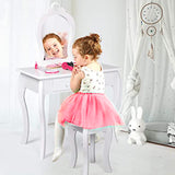 Coiffeuse et tabouret princesse pour filles avec miroir et tiroirs | Table de vanité pour enfants | Blanc ou rose | 3-8 ans