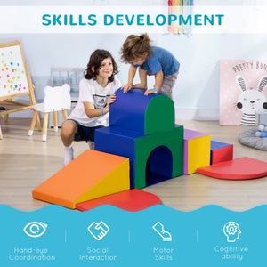 Grote zachte speeltoestellen voor binnen | Montessori 7-delige schuimspeelset met treden en tunnel | 18 maanden+