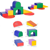 Grote zachte speeltoestellen voor binnen | Montessori 7-delige schuimspeelset met treden en tunnel | Heldere kleuren | 18 maanden+