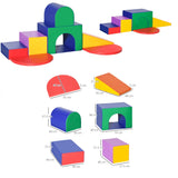 Grande attrezzatura da gioco morbida per interni | Set da gioco Montessori in schiuma da 7 pezzi con gradini e tunnel | Colori vivaci | 18 mesi+