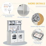 This montessori toy kitchen Includes 5 pieces of wooden kitchen accessories 