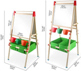 Deluxe höhenverstellbare Kinderstaffelei aus Öko-Kiefernholz | Tafel Magnetisches Whiteboard mit 30-teiligem Zubehörset für 3–10 Jahre