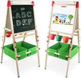 Deluxe höjdjusterbar barn Eco-Pine staffli | Blackboard Magnetic Whiteboard med 30 st tillbehörssats | Förvaring | 3-10 år