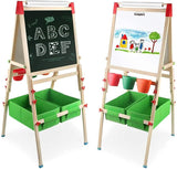 Chevalet de luxe en pin écologique pour enfants, réglable en hauteur | Tableau blanc magnétique Blackboard avec kit d'accessoires de 30 pièces | Stockage | 3-10 ans