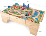 Deluxe Large Montessori Eco Wooden Train Set | 2-in-1 Wooden Train Table | 80pc Train Set