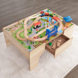 80 pieces included - train track, bridge, pedestrians, trains, traffic lights and more