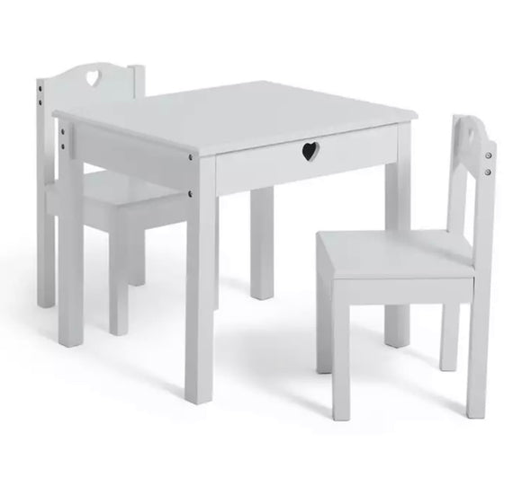 Kids Montessori White Natural Wood Table and 2 Chairs | 3-7 years