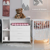 Babycommode | Opbergruimte en 3 lades | Hoogwaardig modern ontwerp | Wit met afneembare bovenkant