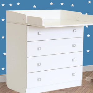 Baby Changing Unit with Adjustable Changing Top | 4 Drawers | Modern Design |  White