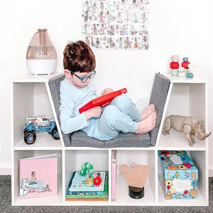 Barnbokhylla | Leksaksförvaringsenhet | Lässits för barn | Grå med grå sits