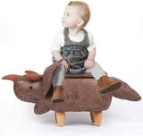 Reposapiés, taburete y almacenamiento para niños con apariencia de cuero marrón, dinosaurio Triceratops
