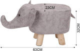 This soft and cute kids elephant footstool is 63cm wide x 32cm high x 23cm wide