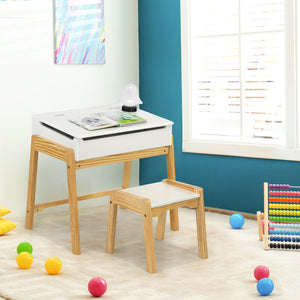 Juego de escritorio y silla para niños | Escritorio de tareas | Acabado blanco y natural | 3 años+