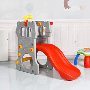 Indoor and outdoor Childrens 5-in-1 Knight's Castle Slide Set with Basketball Hoop | Crawl Hole | Telescope | 3-8 Years