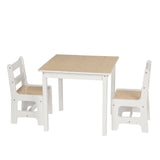 This classic blonde wooded white finish table and 2 chair set is perfect for reading, snacking at or for arts and crafts