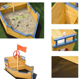 Caixa de areia e caixa de areia para navio pirata de madeira de cedro robusta e ecológica para crianças | 3-6 anos