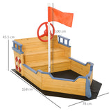 Die Gesamtabmessungen dieses Piratenschiff-Sandkastens betragen Gesamtabmessungen: 158 cm lang x 78 cm breit x 45,5 cm hoch