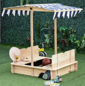 Childrens Eco-Conscious Robust Cedar Wood Sandpit with Bench & Canopy | 3-6 years