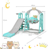 Children's Montessori Swing and Slide Set With Basketball Hoop | Aqua and Grey