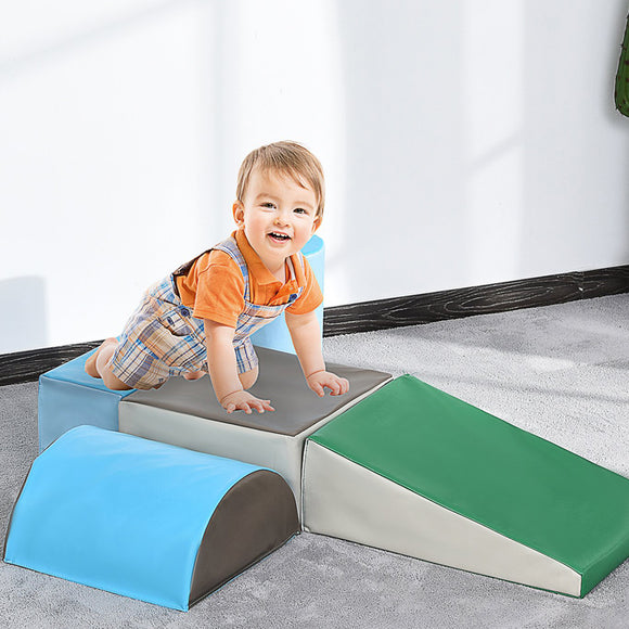 Indoor Soft Play Equipment | Montessori 5 Piece Foam Play Set | Soft Play Slide | Blue & Green | 1-3 years