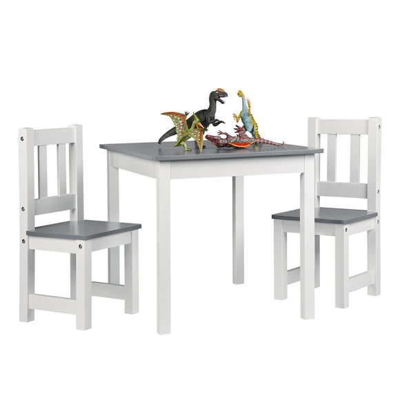 This modern kids table and 2 chair set in white and grey not only looks stylish buts it's super practical too!
