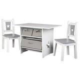 Kids Scratch-resistant Wooden Table & 2 Chairs Set | 3 Storage Bins | Grey & White | 3 years+