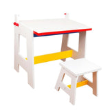 Ensemble table et tabouret 2 en 1 en bois massif écologique avec chevalet, rangement et rouleau de papier | 3-8 ans